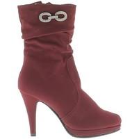 Chaussmoi Red boots with heel 10cm and platform lined with decorative rhin women\'s Low Ankle Boots in red