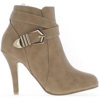 chaussmoi ankle boots woman taupe to loop and end 10cm heel womens low ...