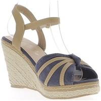 chaussmoi espadrilles wedge woman blue and camel heels 9cm canvas wome ...