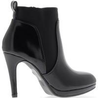 Chaussmoi Boots low black heel purposes 9.5 cm and platform women\'s Low Ankle Boots in black