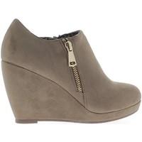 chaussmoi wedge boots taupe 9cm aspect suede heel womens low ankle boo ...