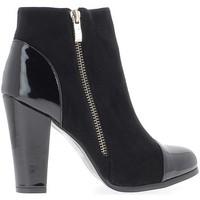 Chaussmoi Black women boots heel 10cm bi material women\'s Low Ankle Boots in black