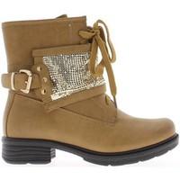 Chaussmoi Women boots beige to 3.5 cm with wide frieze golden metal heel women\'s Low Ankle Boots in BEIGE