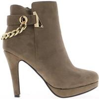 chaussmoi taupe faux suede heel 105 cm and platform boots womens low a ...
