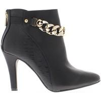 Chaussmoi Black women boots heel 9cm chain bi material women\'s Low Ankle Boots in black
