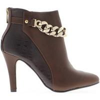 chaussmoi boots brown 9cm chain bi material heel woman womens low ankl ...