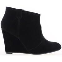 Chaussmoi Black Heel wedge boots 9.5 cm aspect suede women\'s Low Ankle Boots in black