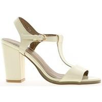 Chaussmoi 9.5 cm heel and square heel beige sandals women\'s Sandals in BEIGE