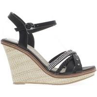 Chaussmoi Black wedge Sandals to 10.5 cm heel and platform with Rhinestone women\'s Sandals in black