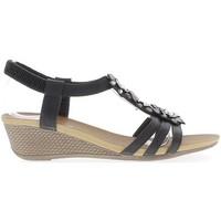 Chaussmoi Small 5cm heel and 3 flowers rhinestone black wedge sandals women\'s Sandals in black