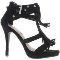 Chaussmoi Black fringes end heel 11cm and platform aspect suede sandals women\'s Sandals in black
