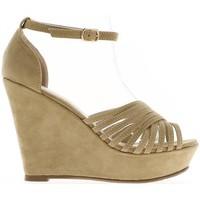 Chaussmoi 11.5 cm high heel black Sandals brides fine aspect suede and pla women\'s Sandals in brown