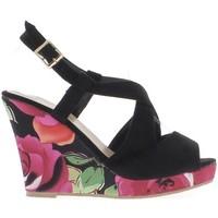 Chaussmoi Black wedge Sandals flowery 10.5 cm heel and platform women\'s Sandals in black
