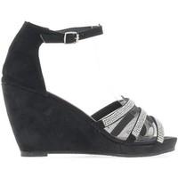 Chaussmoi Wedge Sandals black aspect woman suede lace heel 8, 5 cm women\'s Sandals in black