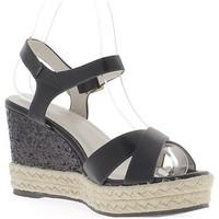 chaussmoi black wedge sneakers 9cm effect heel glitter womens sandals  ...