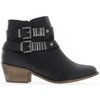 chaussmoi boots women black thick heel 5cm look western womens low ank ...