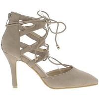 chaussmoi taupe pumps open sharp to 9cm with lace aspect suede heel wo ...