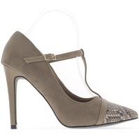 Chaussmoi Woman bi material taupe 10.5 cm sharp heel pumps women\'s Court Shoes in brown
