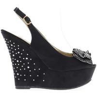 Chaussmoi Black wedge Sandals heel 13cm and 4cm platform women\'s Sandals in black