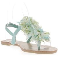 Chaussmoi Flat green blue flip-flops with between finger decoration flower women\'s Sandals in blue