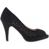 chaussmoi open pumps black heels 9cm and tray womens court shoes in bl ...