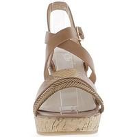 Chaussmoi Camel wedge Sandals heel 9cm leather look women\'s Sandals in brown