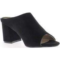 Chaussmoi Sabots femmes noirs aspect daim à talon épais de 8cm women\'s Mules / Casual Shoes in black