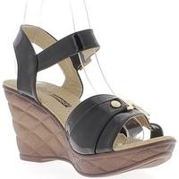 Chaussmoi Varnished black woman 8.5 cm heel wedge sandals women\'s Sandals in black