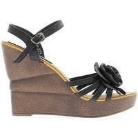 Chaussmoi 12cm flower high heel-black women wedge sandals women\'s Sandals in black