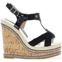 chaussmoi black wedge sandals heel offset 145 cm and plateau womens sa ...