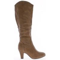 chaussmoi boots taupe 8cm leather heel womens high boots in brown