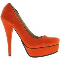 Chaussmoi Red aspect edged black pumps suede heels of 13.5 cm and plateau women\'s Court Shoes in orange