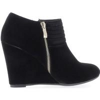 chaussmoi black heel wedge boots 9 cm aspect suede womens low ankle bo ...
