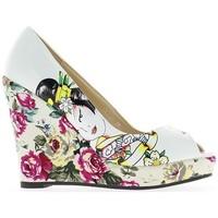 Chaussmoi Offset printed white woman geisha at heel of 12cm and platform women\'s Court Shoes in white