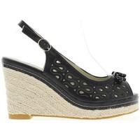 Chaussmoi Black wedge Sandals heels 10 cm and 2.5 cm look sneakers plateau women\'s Sandals in black