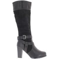 chaussmoi black lined boots with stable heels 9cm bi material womens h ...
