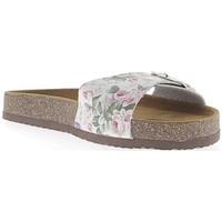 Chaussmoi Mules reasons white flowers painted with thick soles of 2cm women\'s Mules / Casual Shoes in white