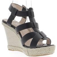 Chaussmoi Black wedge sandals with heels jute 10.5 cm platform with wide f women\'s Espadrilles / Casual Shoes in black