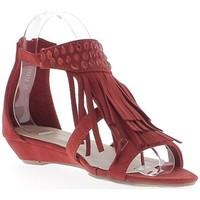 Chaussmoi Wedge Sandals red aspect woman suede small heel 3cm with fringe women\'s Sandals in red