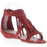 chaussmoi wedge sandals red aspect woman suede small heel 3cm with fri ...