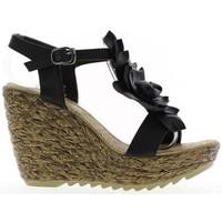 Chaussmoi Black wedge Sandals to 10.5 cm and platform wedge heel women\'s Sandals in black