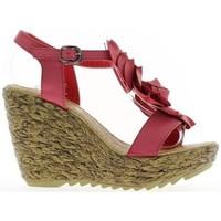 Chaussmoi Red 10.5 cm and platform wedge heel sandals women\'s Sandals in red