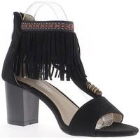 chaussmoi sandals black large 7cm aspect suede with fringe heel womens ...