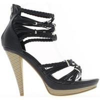 Chaussmoi Woman Sandals black heels 11cm and 3.5 cm platform women\'s Sandals in black