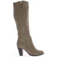 chaussmoi boots taupe 8cm leather heel heels thick womens high boots i ...