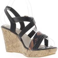 chaussmoi black wedge sandals and 9cm leather look heel snake womens s ...