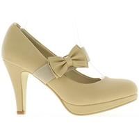 Chaussmoi Beige closed pumps heels 9cm, plateau and setting node women\'s Court Shoes in BEIGE