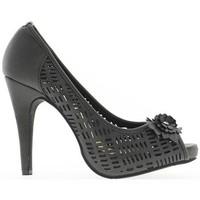 Chaussmoi Black openwork open woman pumps heels 11cm and plateau women\'s Court Shoes in black