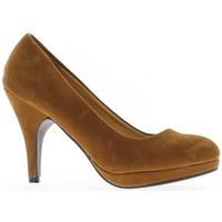 Chaussmoi Pumps camels aspect suede heels of 10cm and platform women\'s Court Shoes in brown