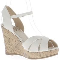 Chaussmoi White wedge sandals at 10cm leather look heel brides crossed women\'s Sandals in white